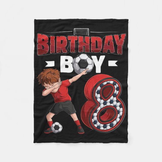 ダビング少年 8歳 サッカー選手 8歳の誕生日 フリースブランケット (正面)
