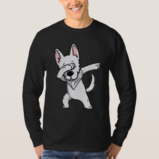 ダビング白ドイツ羊飼い犬ダブダンス Tシャツ (正面)