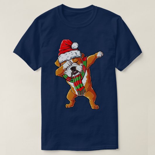 ダビング英語ブルドッグサンタクリスマスキッズギフト Tシャツ (デザイン正面)
