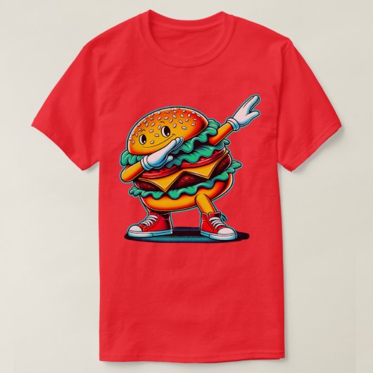 ダビング踊りおもしろいバーガーハンバーガーフードグルメ Tシャツ (デザイン正面)