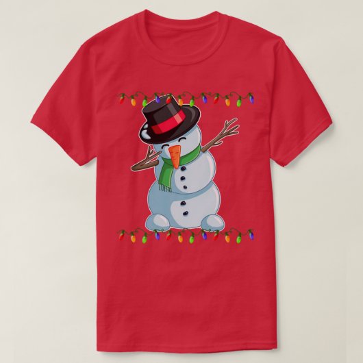 ダビング雪だるまクリスマスライトダブおもしろい雪だるま Tシャツ (デザイン正面)