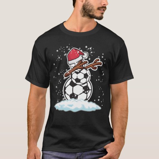 ダビング雪だるまサッカーおもしろいクリスマスTメンズsocc Tシャツ (正面)
