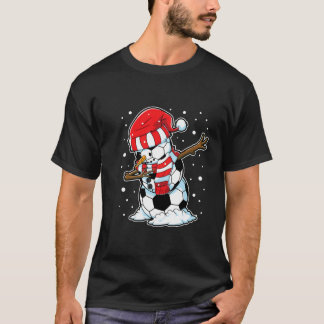ダビング雪だるまサッカーボールクリスマスサンタボーイズ Tシャツ