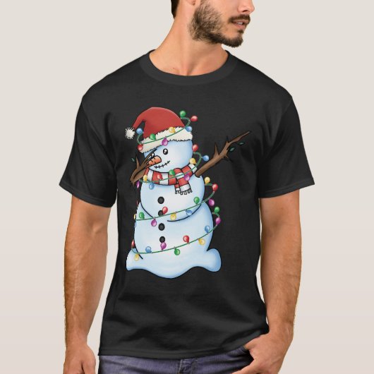 ダビング雪だるまサンタクリおもしろいスマスクリスマスハットダブ Tシャツ (正面)