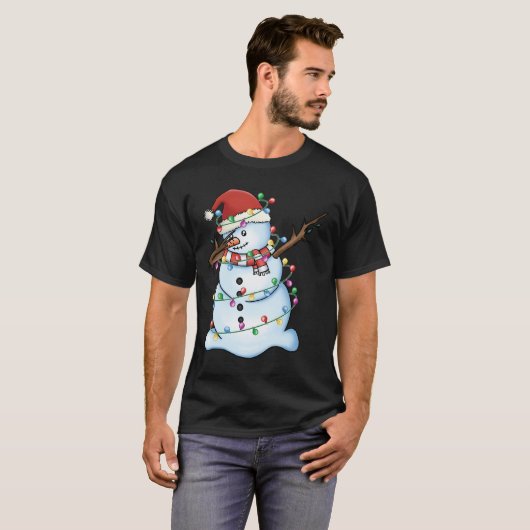 ダビング雪だるまサンタクリおもしろいスマスクリスマスハットダブ Tシャツ (正面フル)