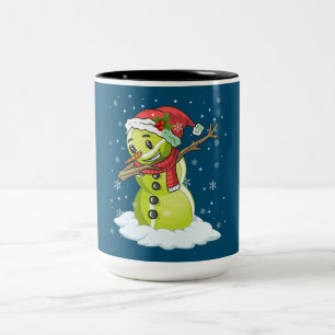 ダビング雪だるまテニスボールティークリスマスクリスマス ツートーンマグカップ