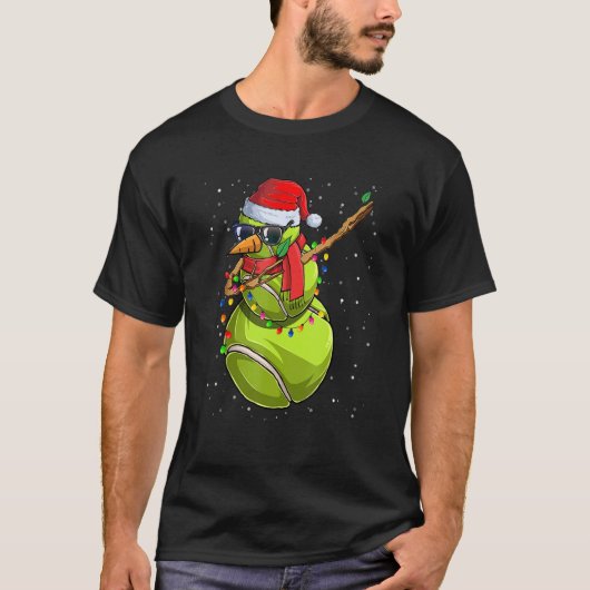 ダビング雪だるまテニスラバーサンタハットクリスマスP Tシャツ (正面)