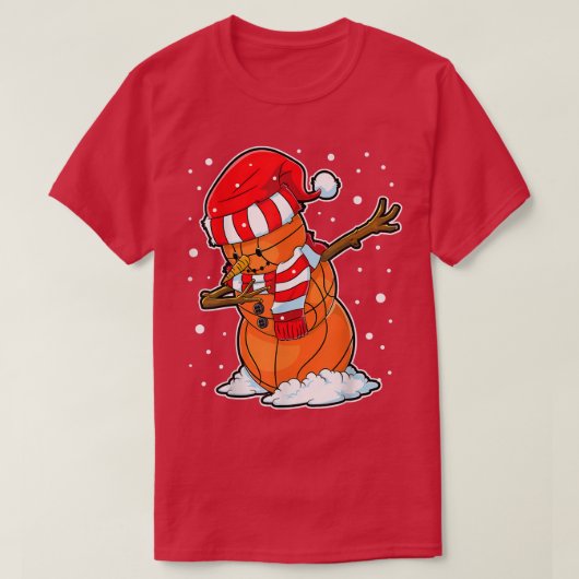 ダビング雪だるまバスケットボールクリスマスサンタボ Tシャツ (デザイン正面)