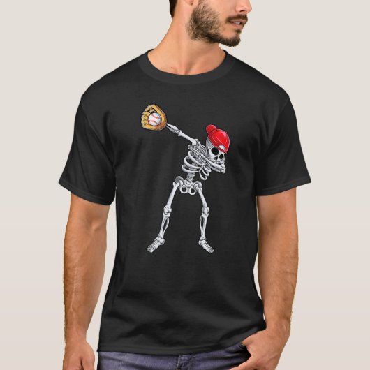 ダビング骸骨野球ハロウィンプレーヤー捕手 Tシャツ (正面)