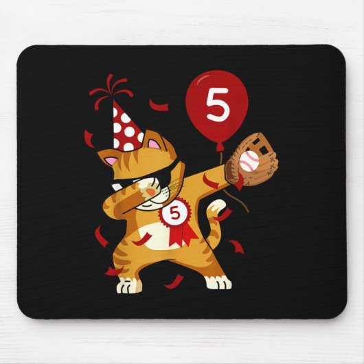 ダビング クール キャット 野球 5歳の誕生日 マウスパッド (正面)