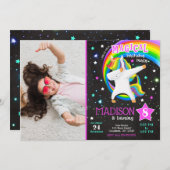 ダビング·ユニコーン·誕生日招待状と写真 招待状 (正面/裏面)