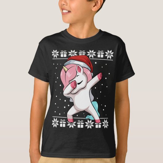 ダビングUnicornクリスマスパジャマかわいい醜いX-Mas S Tシャツ (正面)