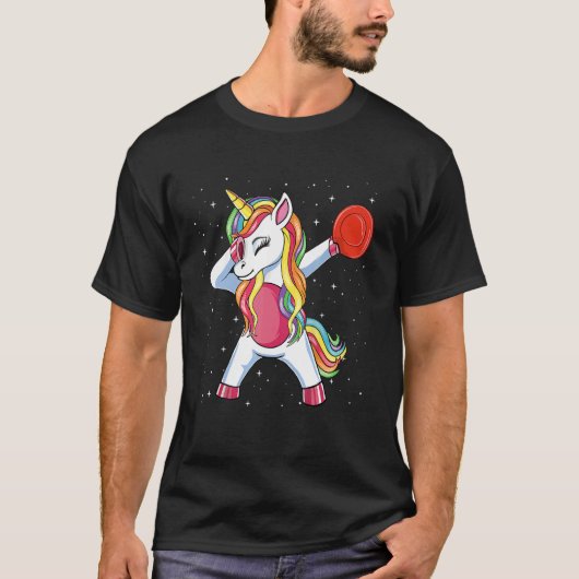 ダビングUnicornゴルファー飛んでいるディスクゴルフプレーヤーギル Tシャツ (正面)