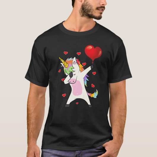 ダビングUnicornハートとラブバレンタイン雨 Tシャツ (正面)
