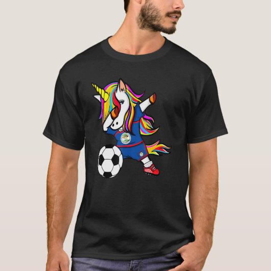 ダビングUnicornベリーズサッカーBelizean国旗Socc Tシャツ (正面)