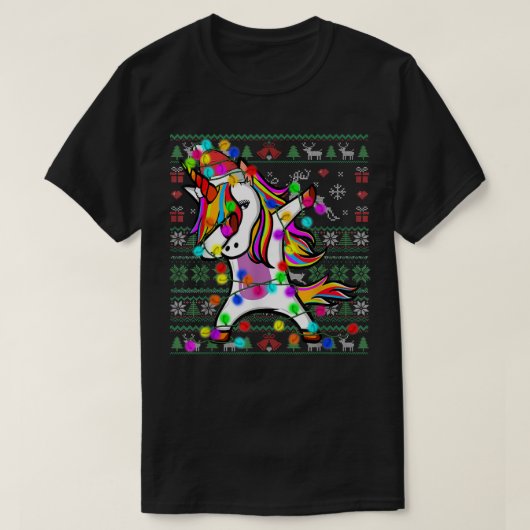 ダビングUnicorn妖精ライト醜いクリスマス汗 Tシャツ (デザイン正面)