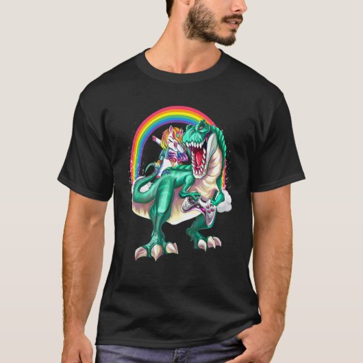 ダビングUnicorn恐竜ゲームコントローラRainbow B Tシャツ (正面)