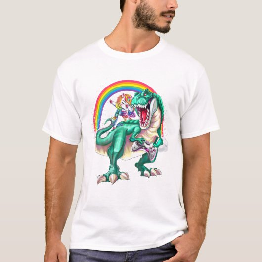 ダビングUnicorn恐竜ゲームコントローラRainbow B Tシャツ (正面)