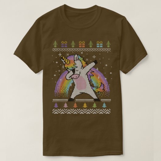 ダビングUnicorn醜いクリスマスセーター虹 Tシャツ (デザイン正面)