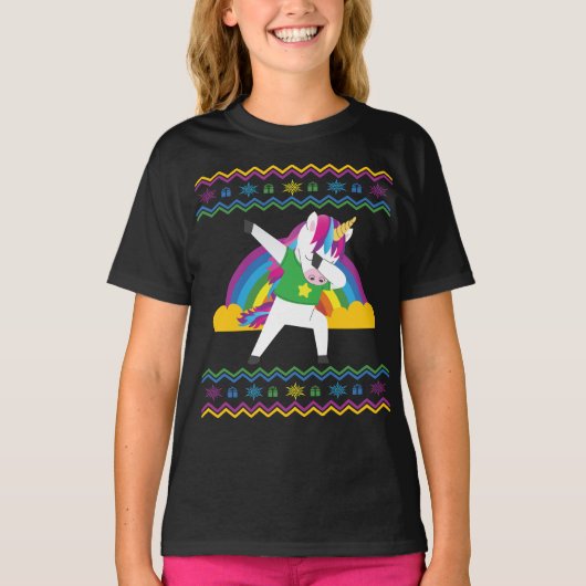 ダビングUnicorn醜いクリスマスセーター Tシャツ (正面)