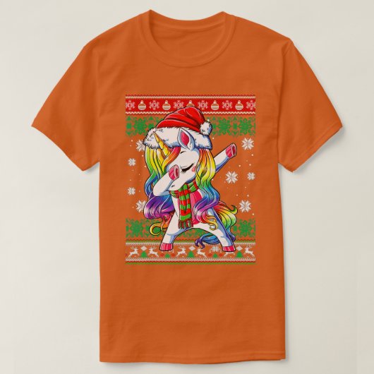 ダビングUnicorn醜いセーターChristmas Santa Hat X Tシャツ (デザイン正面)
