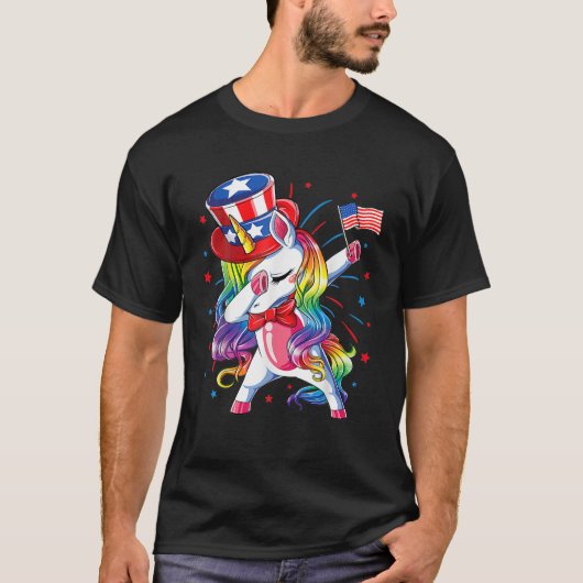 ダビングUnicorn 4Th Of 7月の女の子の子供女性アメリ Tシャツ (正面)