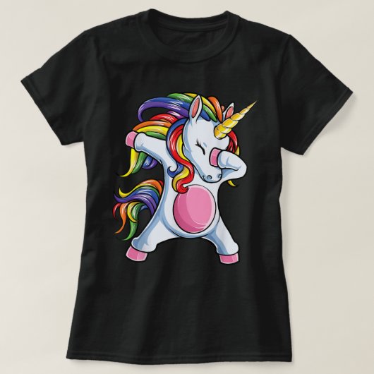 ダビングUnicorn T女の子Rainbow Unicorns 966 Tシャツ (デザイン正面)