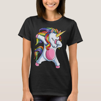 ダビングUnicorn T女の子Rainbow Unicorns 966 Tシャツ