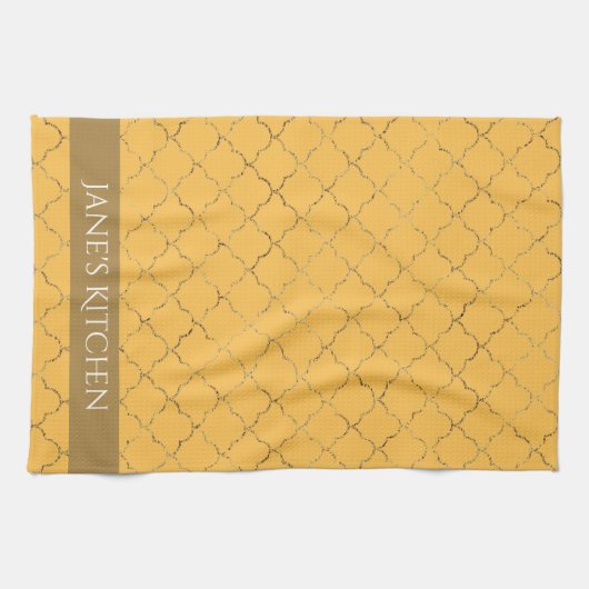 ダフかわいらしオディル金ゴールドクローバーパーソナライズされた キッチンタオル (横)