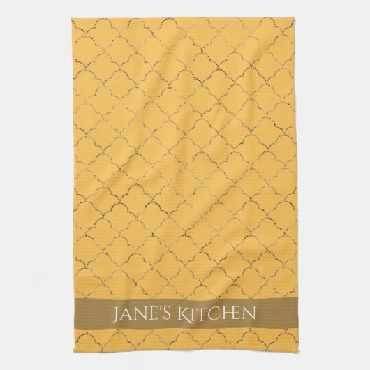 ダフかわいらしオディル金ゴールドクローバーパーソナライズされた キッチンタオル (縦)