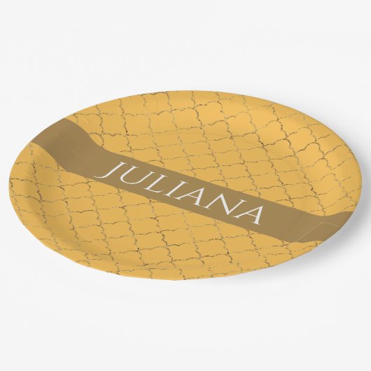 ダフかわいらしオディル金ゴールドクローバーパーソナライズされた ペーパープレート (アングル)