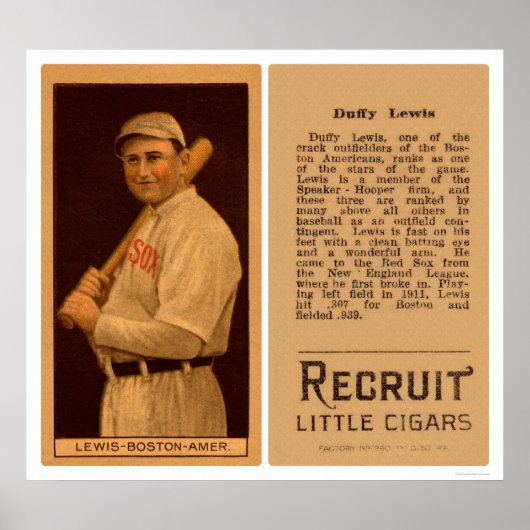 ダフィー・ルイス・レッドソックス野球1912 ポスター (正面)
