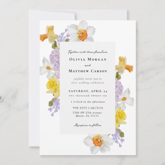 ダフォジルとヒアシンス春結婚フローラ 招待状 (正面)