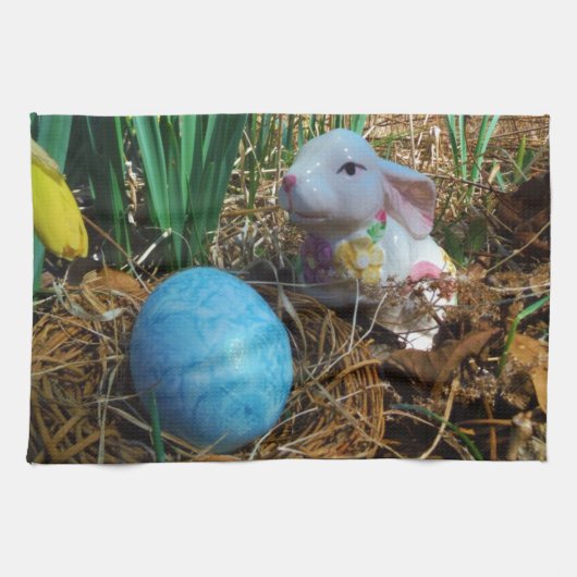 ダフォジルとブルーイースター卵 キッチンタオル (横)