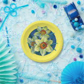 ダフォジルイエローホワイトブルー春復活祭イベント ペーパープレート (パーティー)