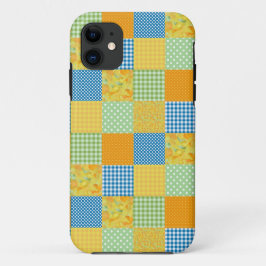 ダフォジル、ギンガムとポルカフェイクパッチワーク iPhone 11 ケース