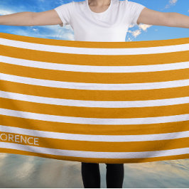 ダフォディルイエローカバストライプナパーソナライズされた- ビーチタオル