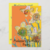 ダフォディルフラワーズ誕生日子供ガールズ招待状 招待状 (正面/裏面)