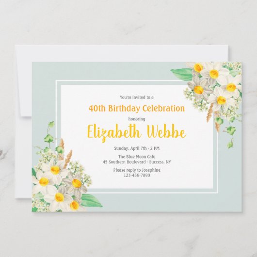 ダフォディルフレーム誕生日招待状 招待状 (正面)