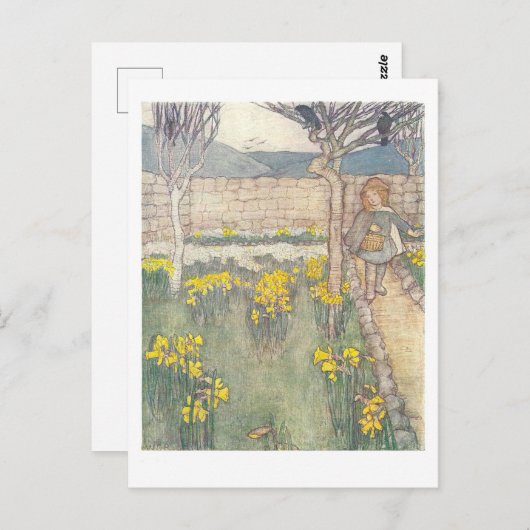 ダフォディルヴィンテージ子供用イラストレーションはがき ポストカード (正面/裏面)