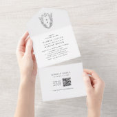 ダフネ QRコード ブラック ホワイト フラワーズ ヴィンテージ ウェディング オールインワン招待状 (貼ってはがせる)