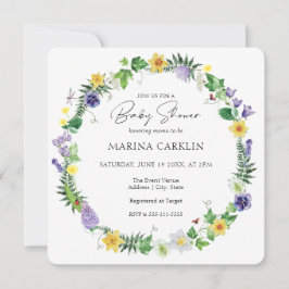 ダフ素朴ィル、ワイルドフラワー&詩ベビーシャワー 招待状
