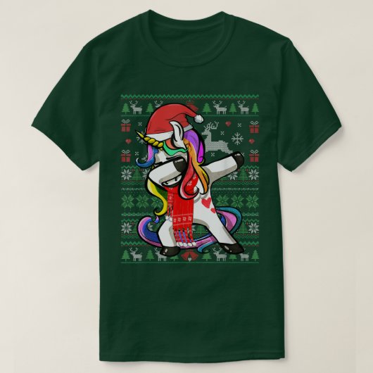 ダブるユニコーンのダサいクリスマススウェーターのパーティ Tシャツ (デザイン正面)