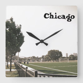 ダブスのシカゴ絵を描パーク スクエア壁時計