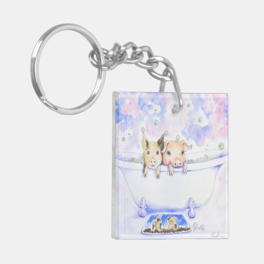 ダブダブピギーを浴槽絵画で擦る キーホルダー (正面左)