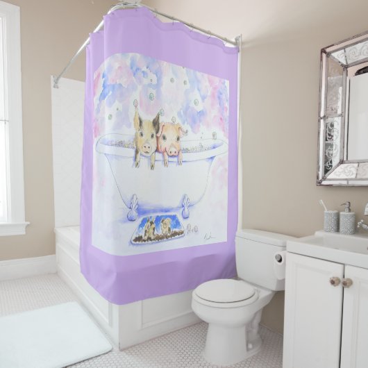 ダブダブピギーを浴槽絵画で擦る シャワーカーテン (インサイチュ)