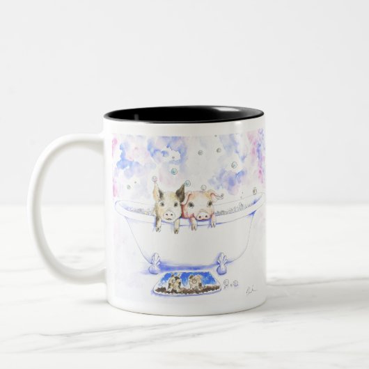 ダブダブピギーを浴槽絵画で擦る ツートーンマグカップ (左)
