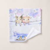 ダブダブピギーを浴槽絵画で擦る バスタオルセット (ウォッシュタオル)