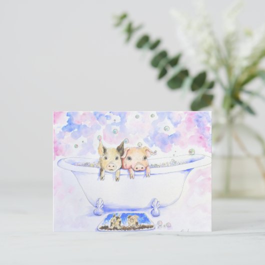 ダブダブピギーを浴槽絵画で擦る ポストカード (スタンド正面)