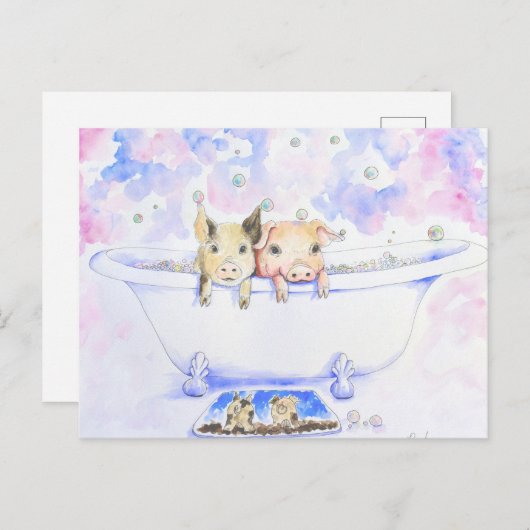 ダブダブピギーを浴槽絵画で擦る ポストカード (正面/裏面)
